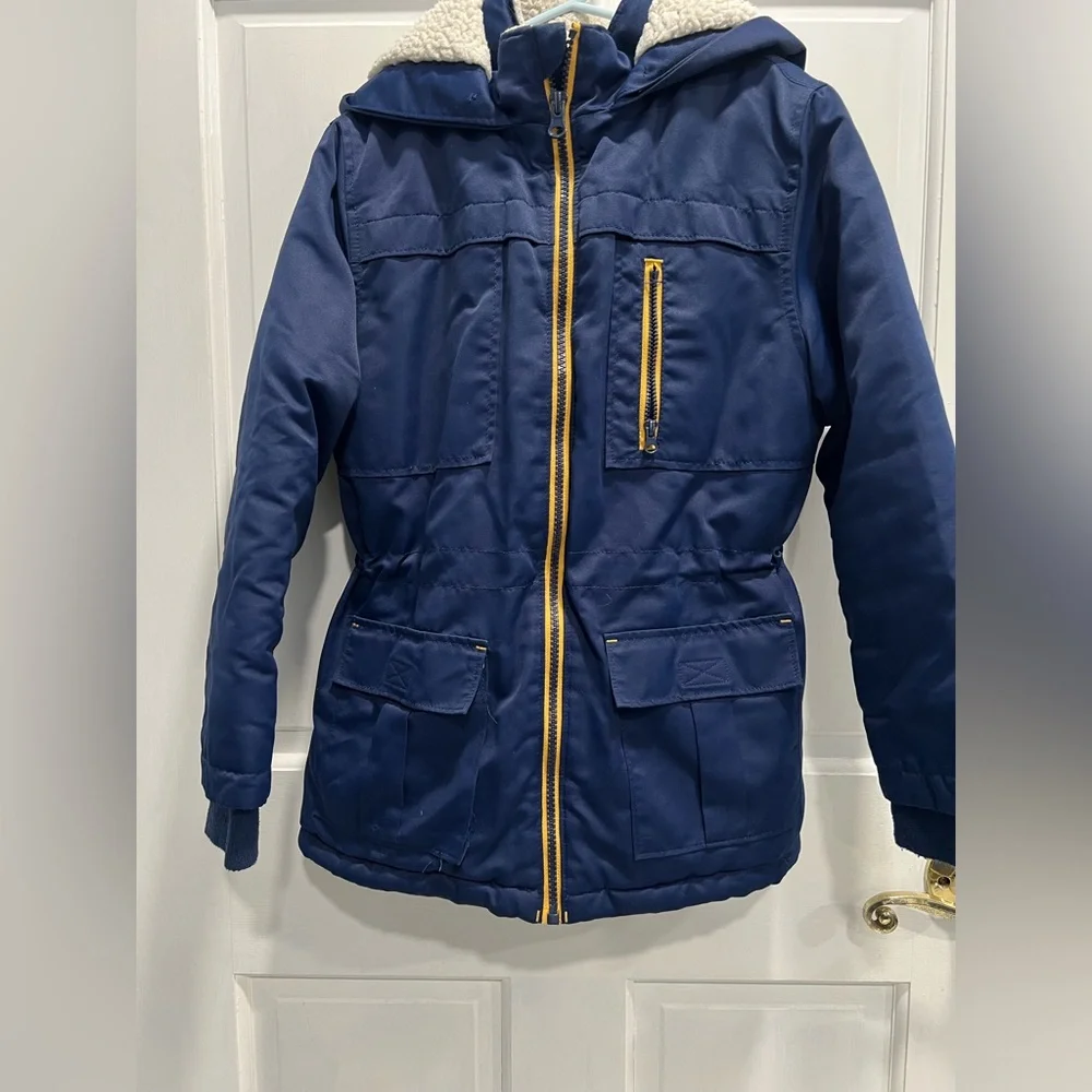CAT & JACK Blue Full Zip Winter Hooded Pockets Coat SIZE 6/7 SM BOYS Pre Loved